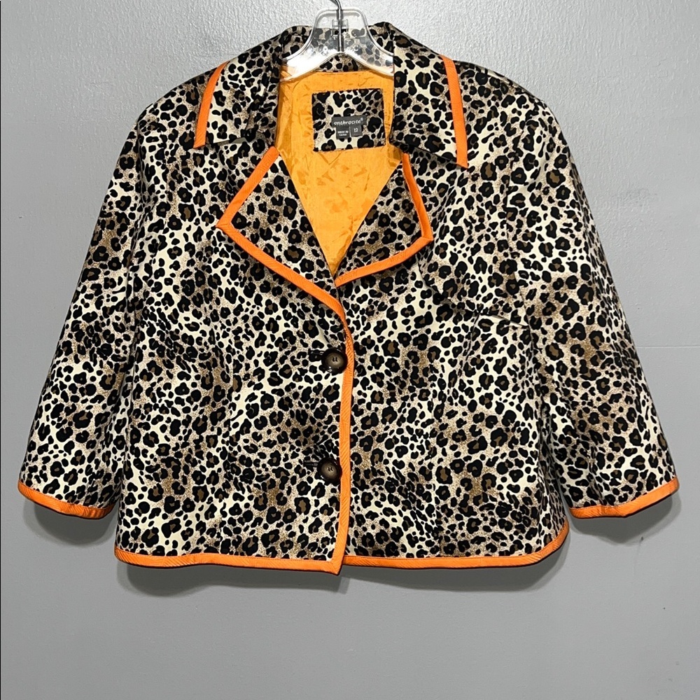 Anthracite Vintage-Style 3/4 Sleeve Cropped Leopard Jacket 12 80’s 90’s Fashion